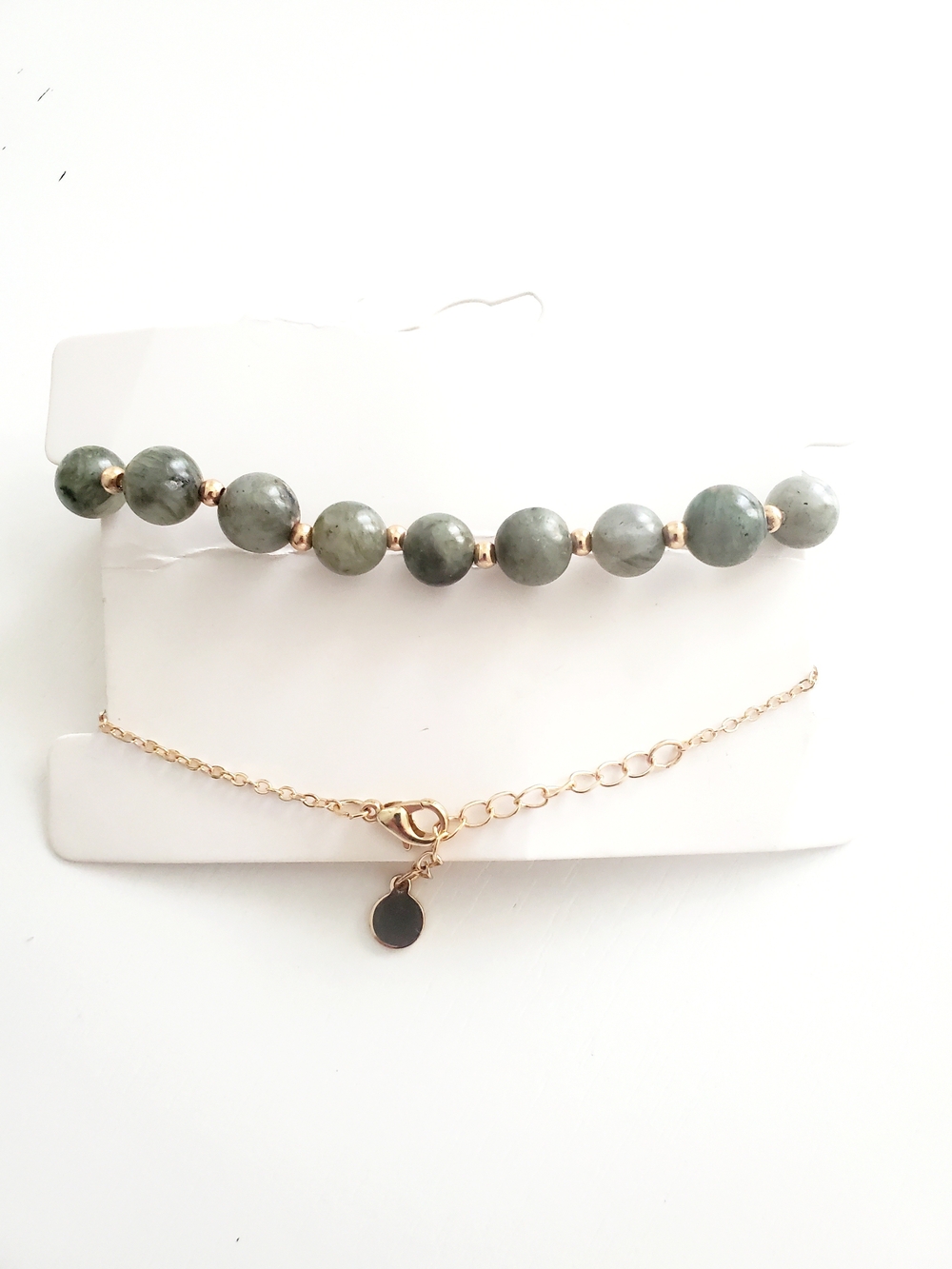 Gold-Accented Green Stone Beaded Bracelet & Chain Set